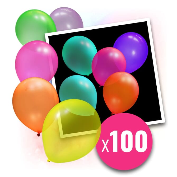 100 ballons fluo UV multicolores