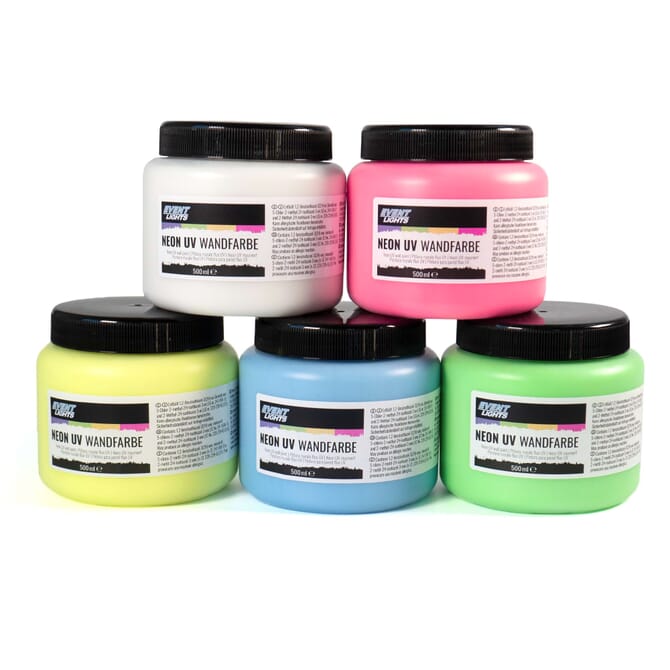 UV-aktive Neon-Wandfarbe - 5 x 500 ml Set