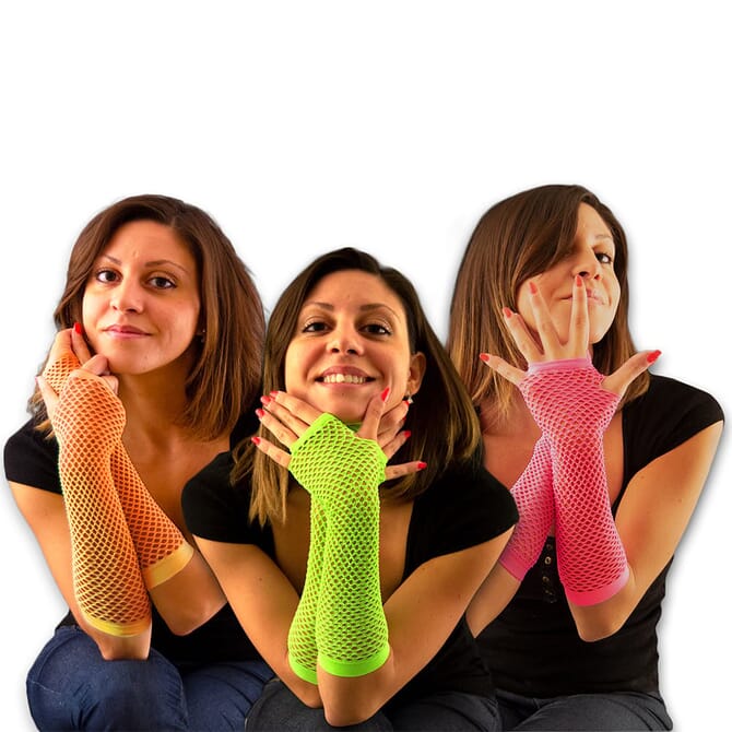 Neon net handschoenen lang - groen, oranje, roze