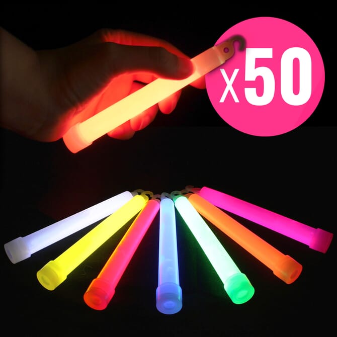 50 bâtons lumineux 150x15mm multicolore