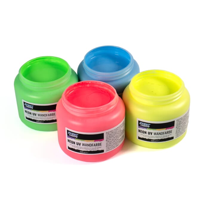 UV-aktive Neon-Wandfarbe - 4 x 500 ml Set