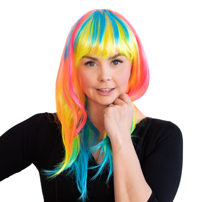 Parrucca arcobaleno fluo UV alla spalle