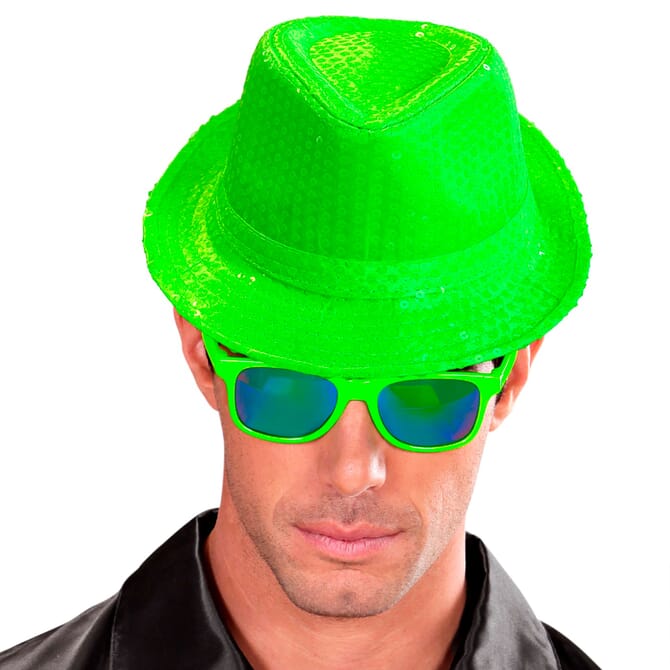 Neon pailletten hoed groen met UV-gloed effect