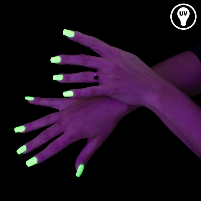 Neon UV nagels geel in jaren 80 stijl