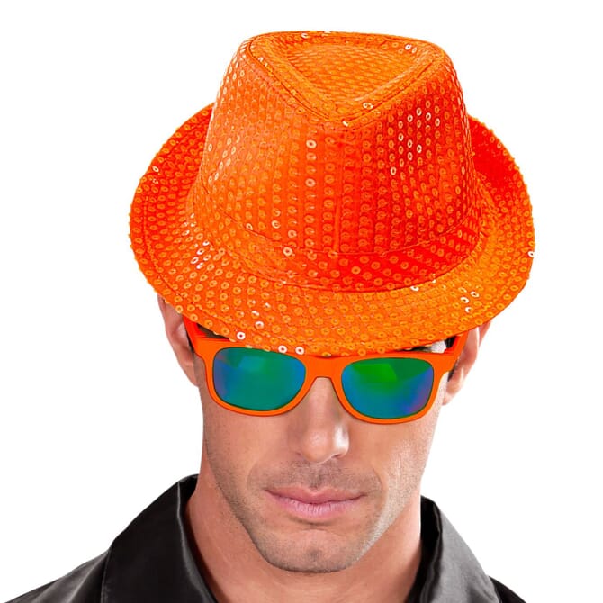 Cappello in paillettes fluo arancione