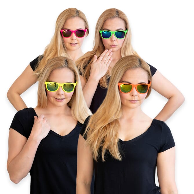 Neon UV Sonnenbrillen verspiegelt – 4 Farben Set