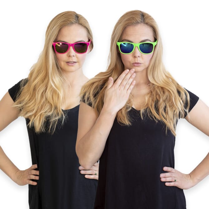 Neon UV Sonnenbrillen verspiegelt – grün & pink