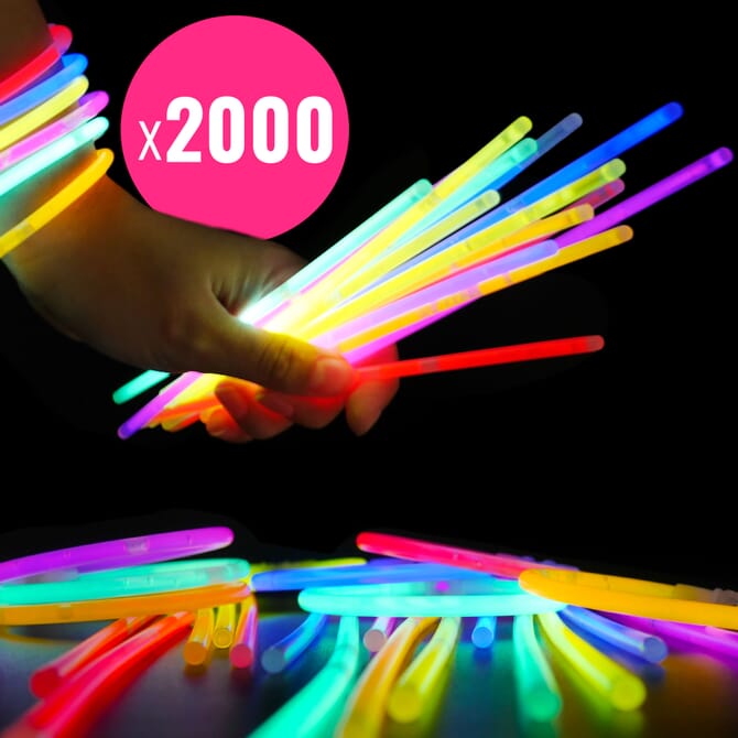 2000 lichtgevende glow armbanden (breeklichtjes)
